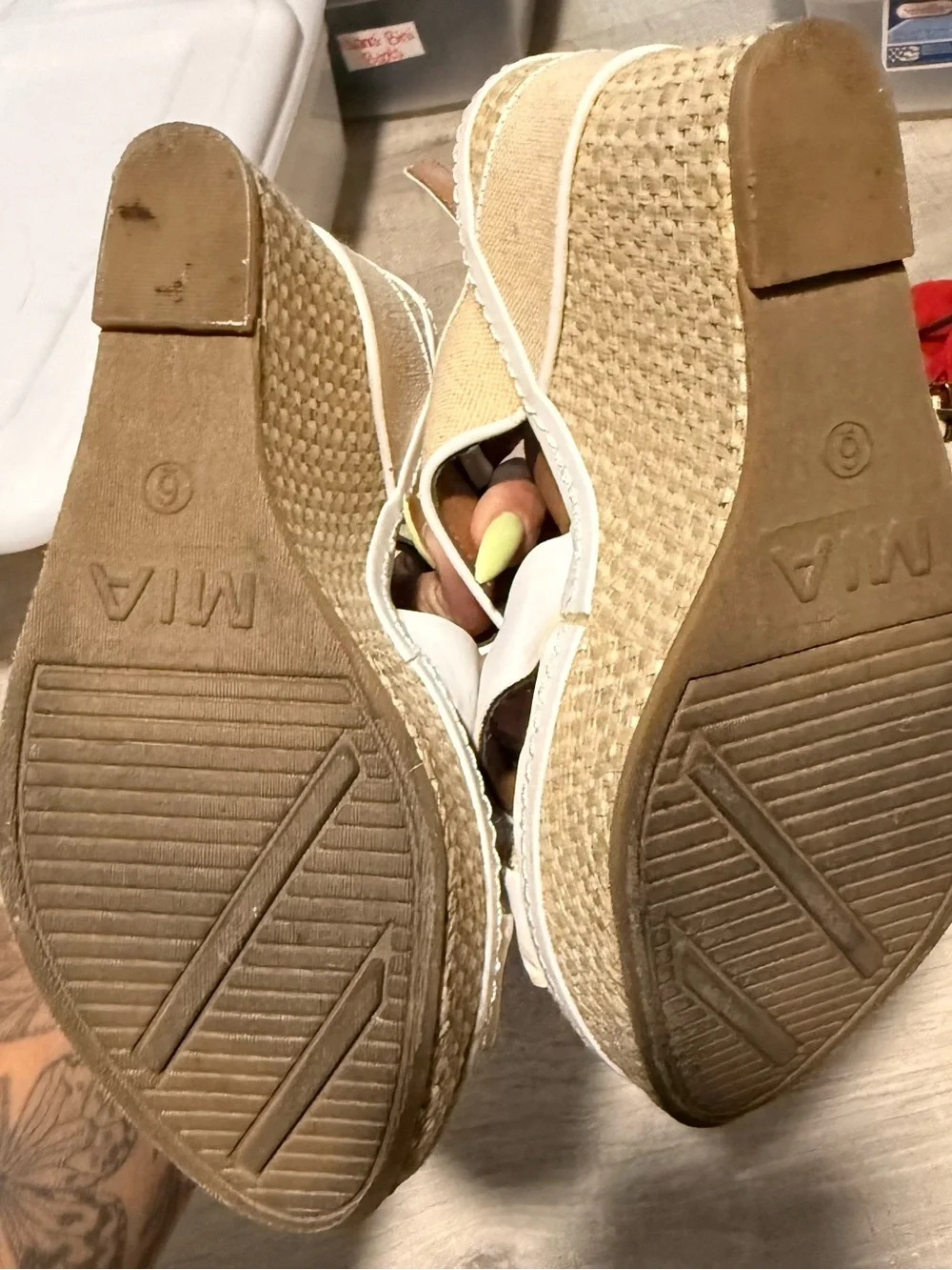 MIA White and Natural Platform Wedge Sandals